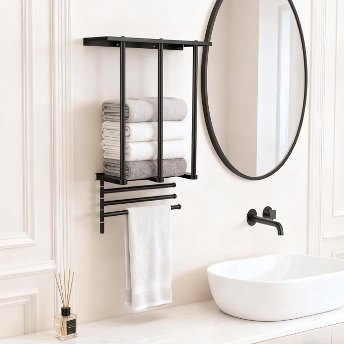 3-Tier Wall Mounted Towel Rack, Bathroom Storage Shelf - Image 7
