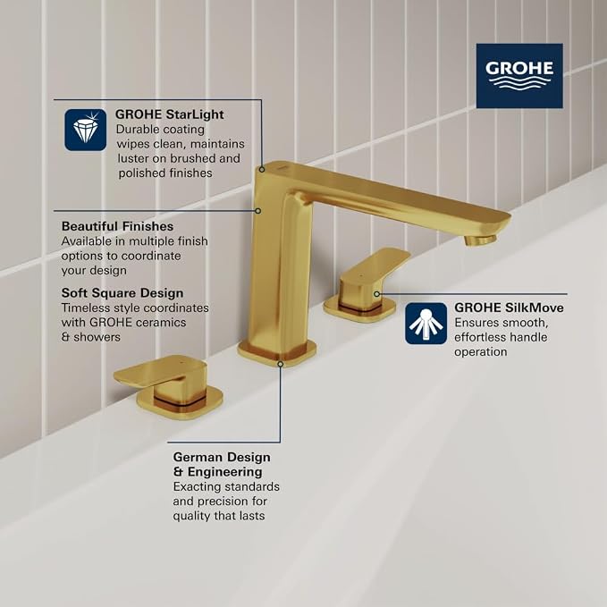 Grohe 101923EN00 Cubeo 3-Hole 2-Handle Deck Mount Tub Filler, Brushed Nickel - Image 3