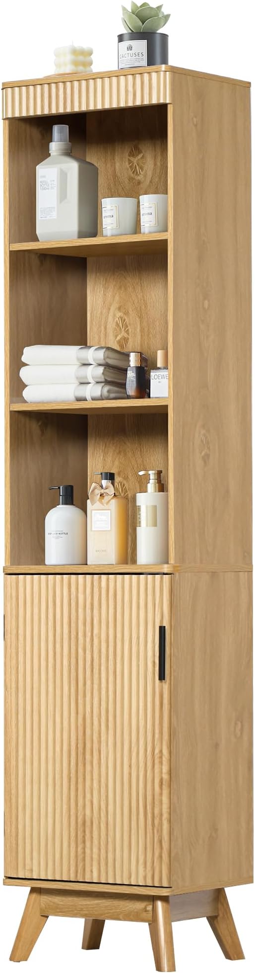 68" Tall Bathroom Storage Cabinet, Narrow Fluted Tower Cabinet by BifinsFurniture