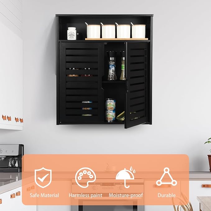 HYNAWIN Wall-Mounted Black Bathroom Cabinet - Image 5
