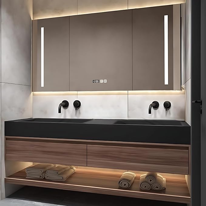 Luxury Bathroom Vanities, Defogging LED Lighted Mirror, Bathroom Cabinet by NAIROLET