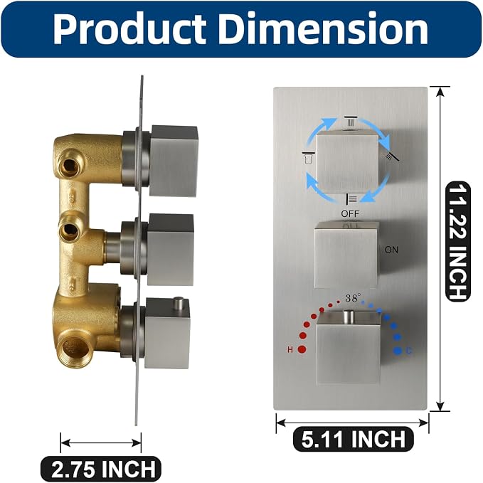 HOMEDEC Solid Brass 4 Outlets Shower Diverter Valve, Thermostatic 4-Way 3 - Image 5