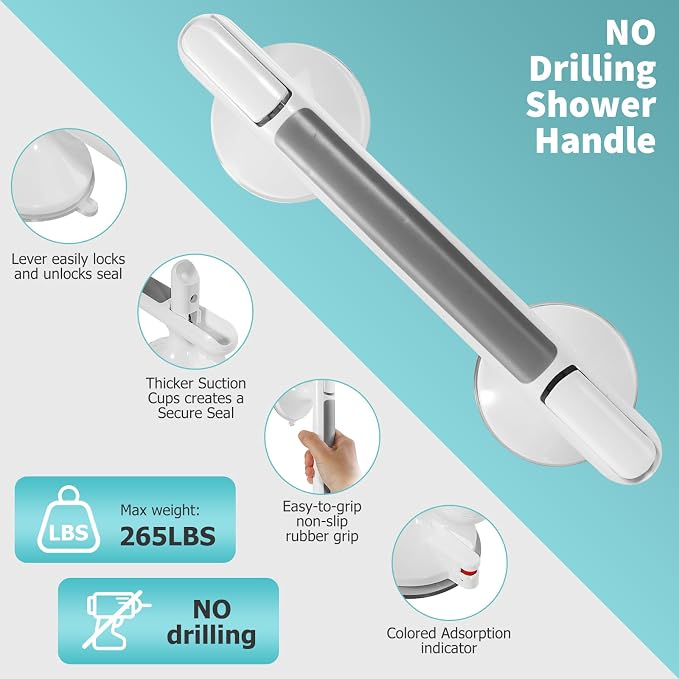 2 Pack Shower Handle, Heavy Duty Suction Cup Grab Bars Handle - Image 3