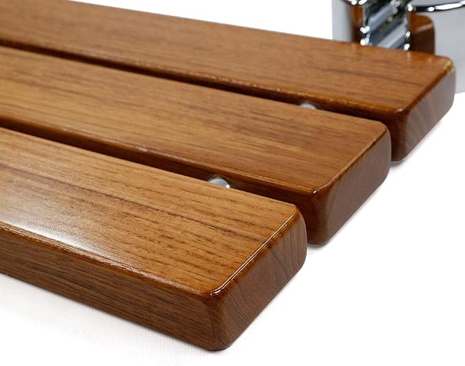 HomeAesthetics 20" Teak Wood Folding Wall Mounted Shower Seat Bench, Medical - Image 6