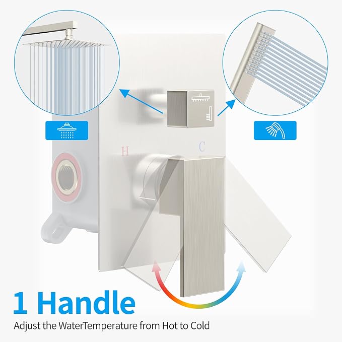 Rain Shower System Sets Faucet: EMBATHER 10 Inch Overhead Rainhead Shower Combo - Image 3