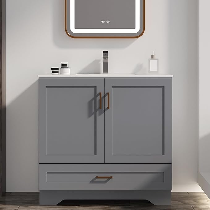 30 inch Bathroom Vanity with Sink, Modern White Vanity by LDarqeer
