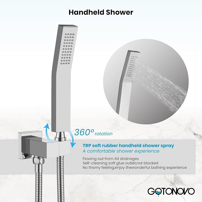 gotonovo Rainfall Bathroom Shower System Rain Shower Head and Handle Set Wall - Image 5