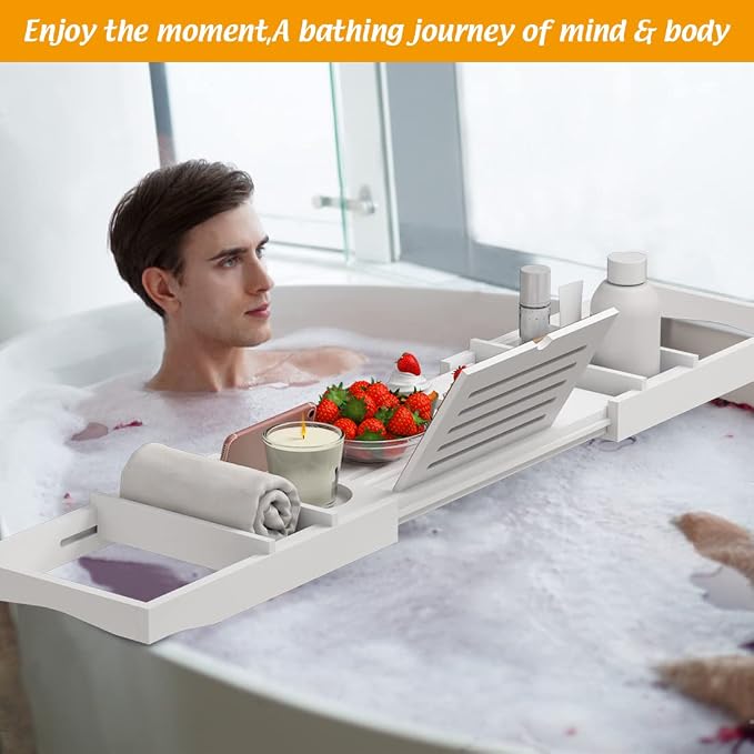 Zhuoyue Bamboo Bathtub Tray, Expandable Premium Bath Tray - Image 5