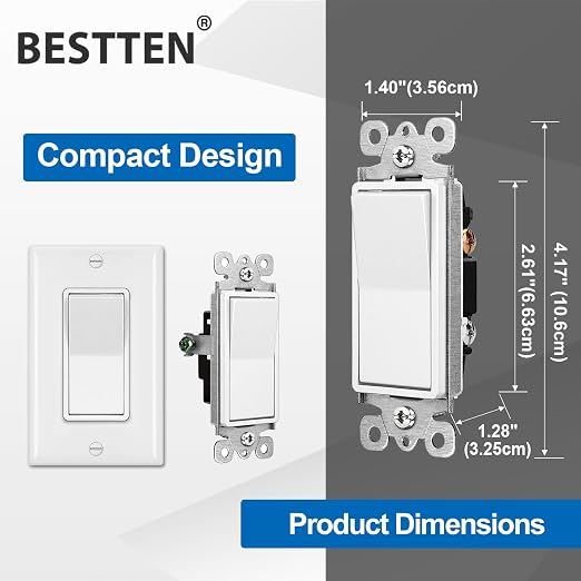 BESTTEN 30 Pack Single Pole Decorator Light Switch, Rocker Paddle Wall Switch - Image 5