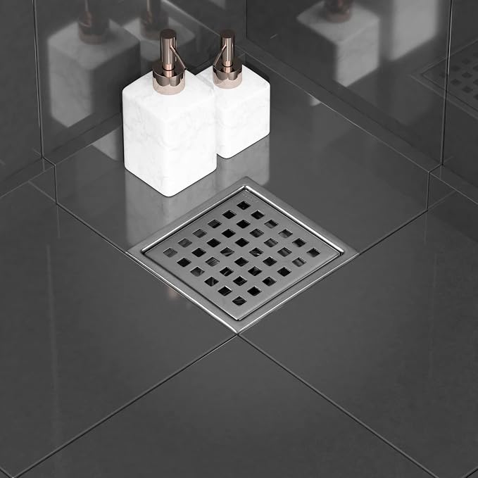 6 Inch Square Shower Floor Drain, Stainless Steel Flange - Image 7