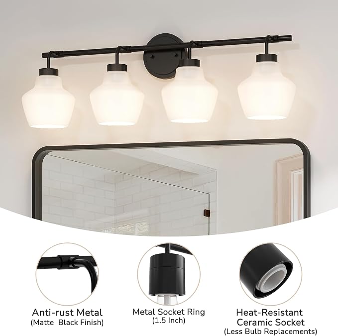 USHOWER 4-Light Bathroom Light Fixtures, Vanity Lights - Image 3