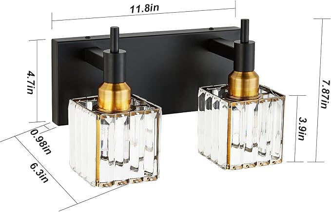 Modern Crystal Bathroom Vanity Light 2-Lights Black and Gold Bathroom Light - Image 4