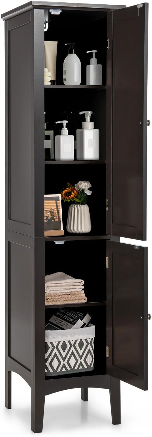 COSTWAY Tall Bathroom Storage Cabinet, 5-Tier Freestanding Linen Tower Cabinet by COSTWAY