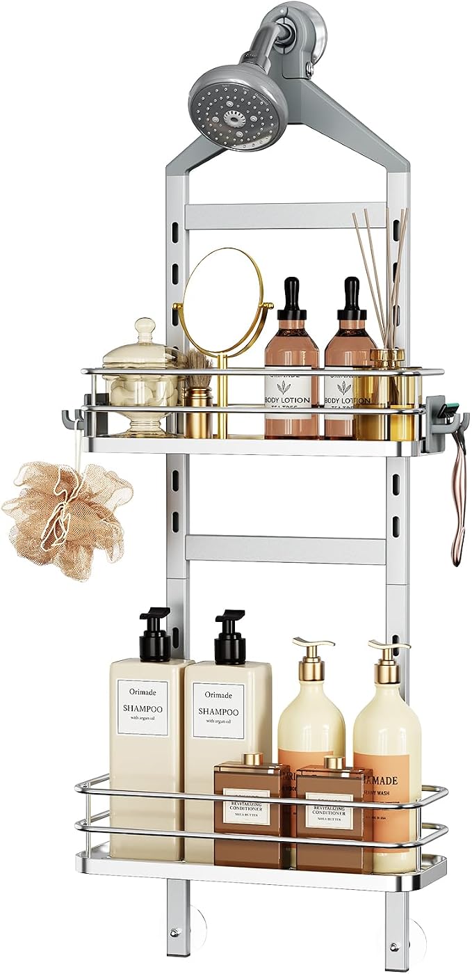 Orimade Aluminum Hanging Shower Caddy Over Head, Adjustable Bathroom Shelf - Image 9