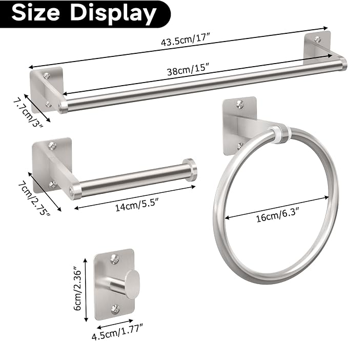 Brushed Nickel Bathroom Accessories Set, 4 Pieces Bathroom Hardware Set - Image 6