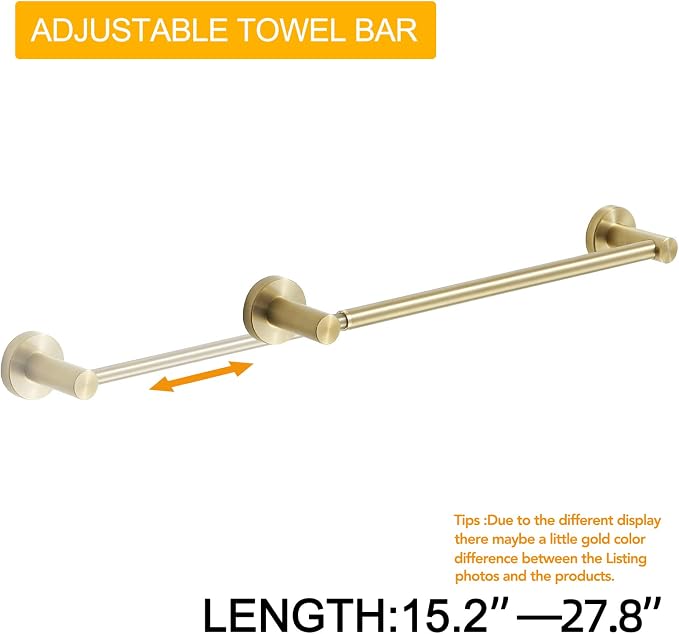 BESy Adjustable 15 to 26 Inch Single Bath Towel Bar - Image 2