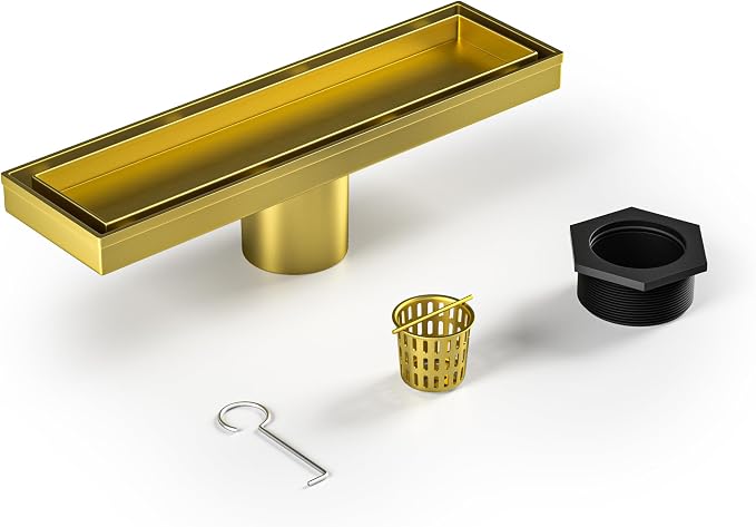 Linear Shower Drain 12", Brushed Gold Floor Drain - Image 8