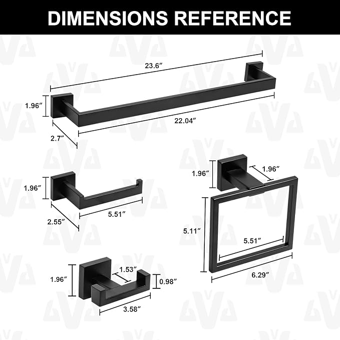 5-Piece Bathroom Hardware Set Matte Black, Lava Odoro Towel Bar Set Stainless - Image 6