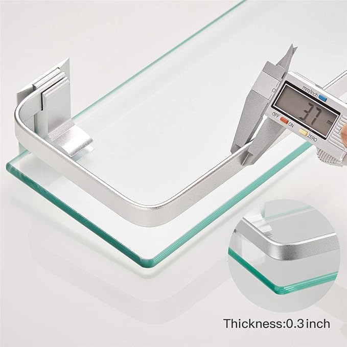 VOLPONE Glass Bathroom Shelf 15.7in Bathroom Shelf Wall Mounted Floating Glass - Image 5