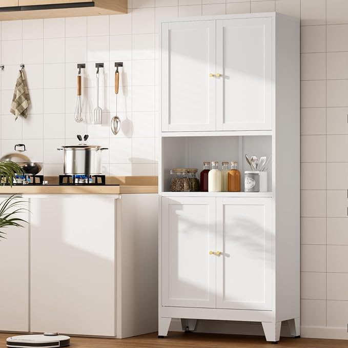 Metal Kitchen Pantry Cabinet, Freestanding Cupboards - Image 2
