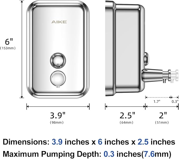 AIKE Polished Stainless Steel Wall Mount Pump Soap Dispenser Polished 17 fl.oz. - Image 4