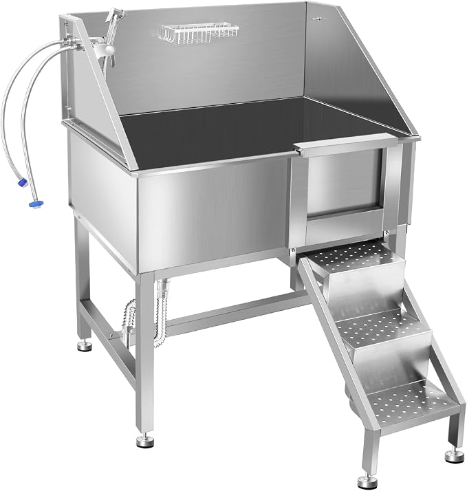 38" Pet Dog Bathing Station W/Ramp, Professional Stainless Steel Dog Grooming by OLIPIC