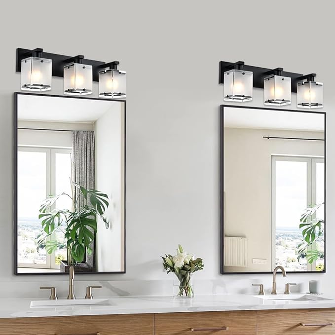 3-Lights Bathroom Light Fixture Over Mirror, Modern Black Wall Sconce Vanity - Image 3