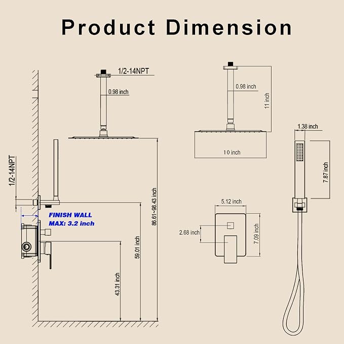 Ceiling Mount Shower Faucet Set, Shower System - Image 6