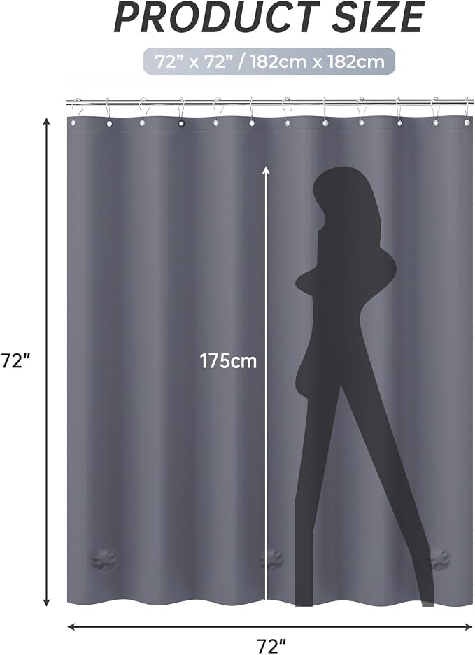 AmazerBath Dark Grey Shower Curtain Plastic, PEVA Shower Curtain Heavy Duty - Image 8