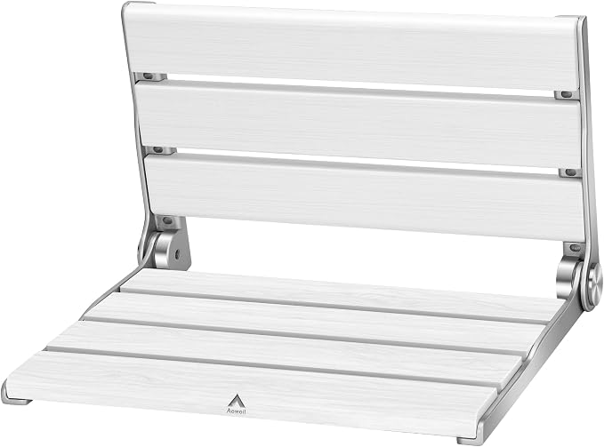 Wall Mounted Shower Seat – 16IN Teak Fold Down Shower Seat by Aowoil