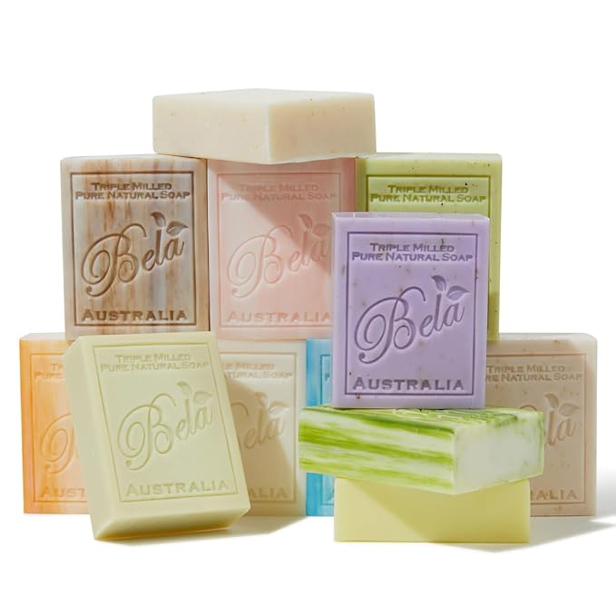 BELA Triple Milled Soap Variety Pack 3.3 OZ Pack of 12, Long Lasting French by BELAPURENATURALSOAPSANDODORELIMINATINGHOMEFRAGRANCES
