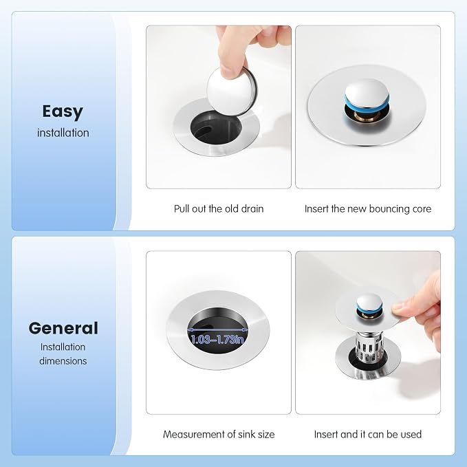 Universal Bathroom Sink Stopper, Pop Up Sink Drain Strainer Plug - Image 7
