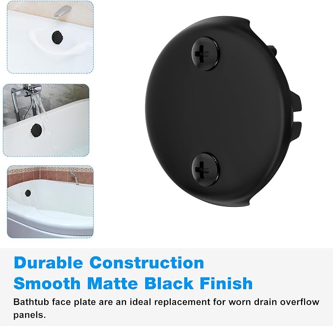 Tub Drain Overflow Cover Black- 3-1/8" Two Hole Bathtub Drain Overflow Cover - Image 3