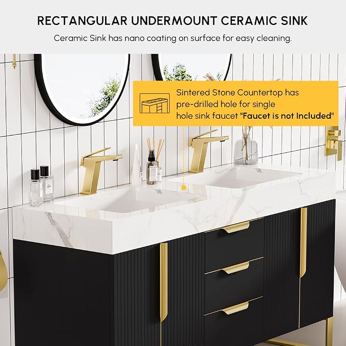 homary 59" Freestanding Bathroom Vanity Set, Floor-Mounted Double Sink Bathroom - Image 3