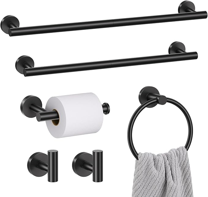6 Pieces Matte Black Towel Bar Bathroom Hardware Set, 23.6Inch Matte Black by SOAEZ
