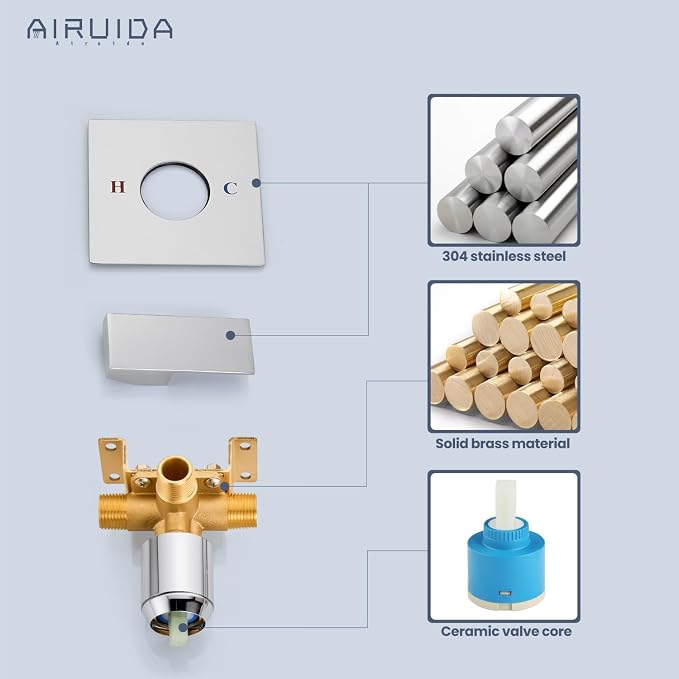 Airuida Square Single-Function Brass Faucet Shower Rough-in Valve Male Thread - Image 8