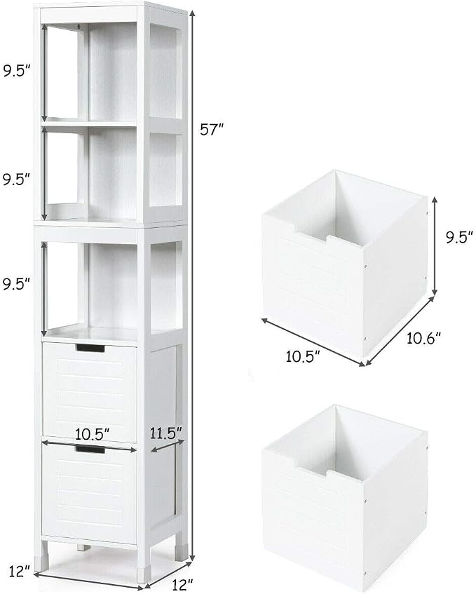 Tangkula Tall Bathroom Storage Cabinet, Freestanding 57" H Tall Slim Bathroom - Image 3