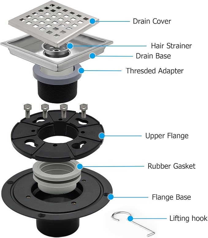 4 Inch Square Shower Floor Drain - Image 3