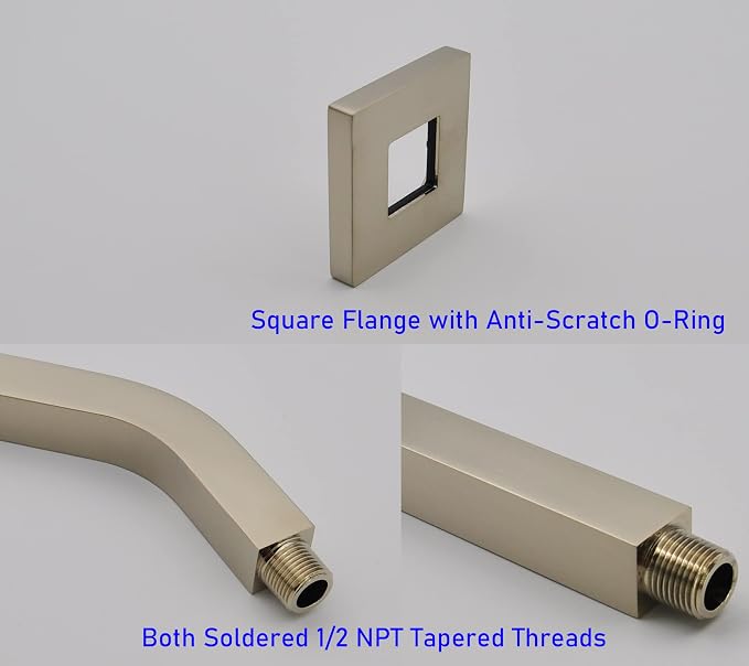 Aquaiaw Square Shower Arm and Anti-Scratch O-Ring Flange, 6 inch, Solid Brass - Image 3