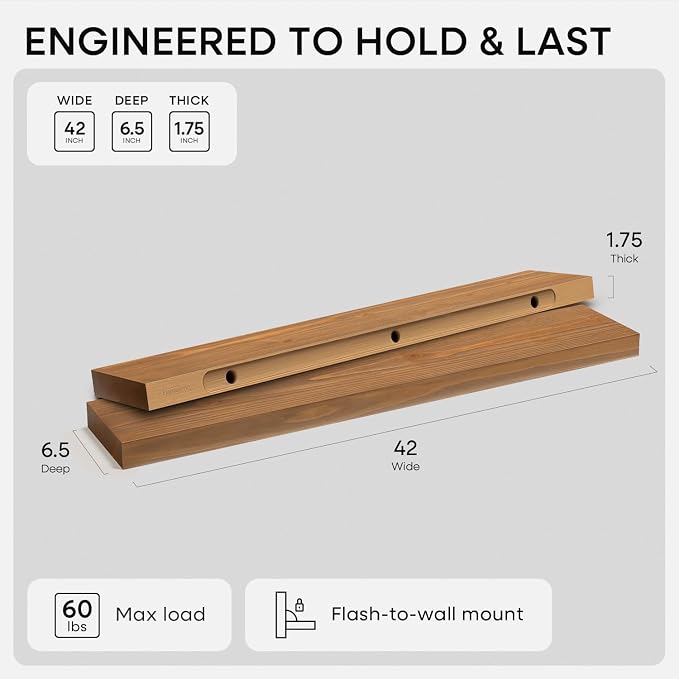 Homeforia 42 inch Golden Oak Floating Shelf, High End Solid Real Wood 42inch - Image 2