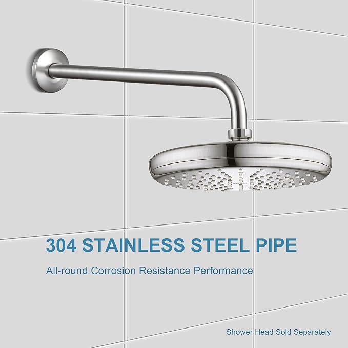 OFFO Shower Arm with Flange, 16 in Brushed Nickel Wall Mount Replacement Angle - Image 3