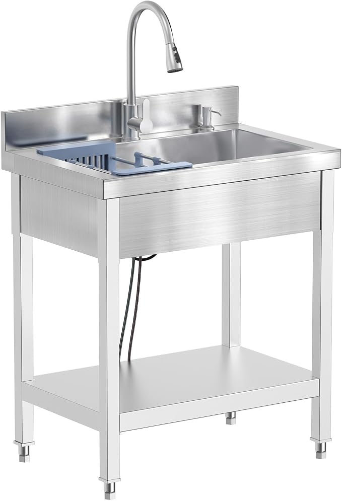 27inch Stainless Steel Utility Sink, Commercial Kitchen Single Bowl Sink by PurezmMotoStainlessSteelFab