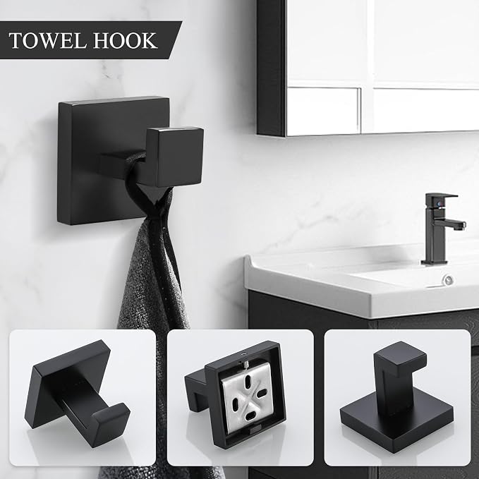 TURS 4-Piece Bathroom Hardware Set Black Towel Bar Set Stainless Steel Towel - Image 5