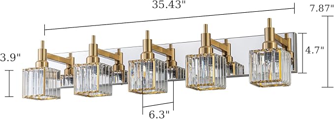 Crystal Bathroom Light Gold Chrome 5-Light Modern Bathroom Vanity Fixtures Over - Image 3
