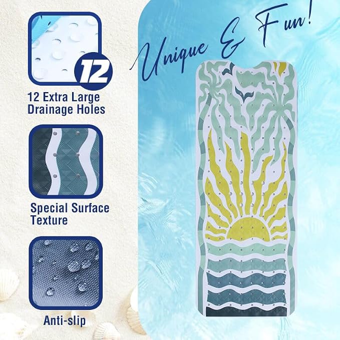 Non Slip Bathtub Mat for Kids Extra Long Anti Slip Bath Mat for Tub Abstract - Image 3