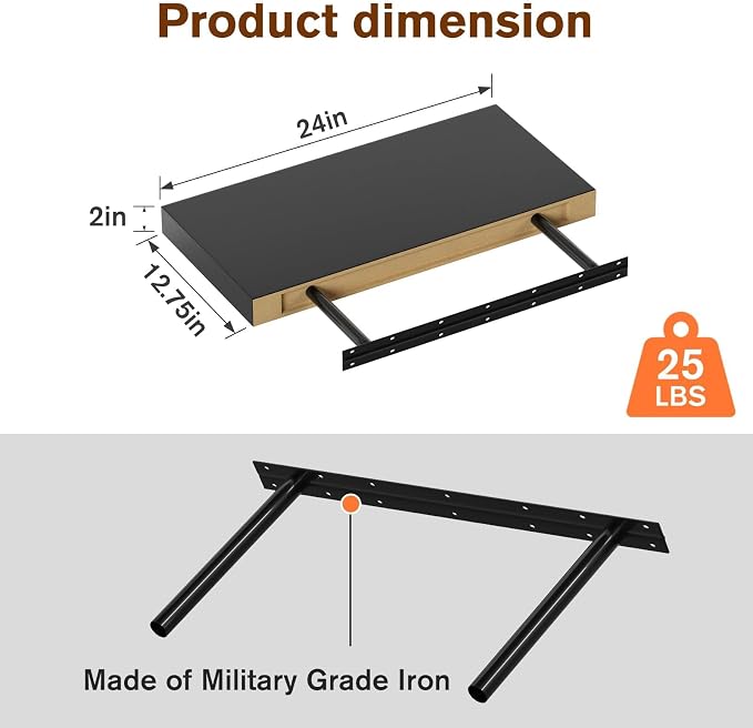 Floating Shelf, 24 in W x 12.75 in D x 2 in H Wooden Floating Wall Shelf - Image 3