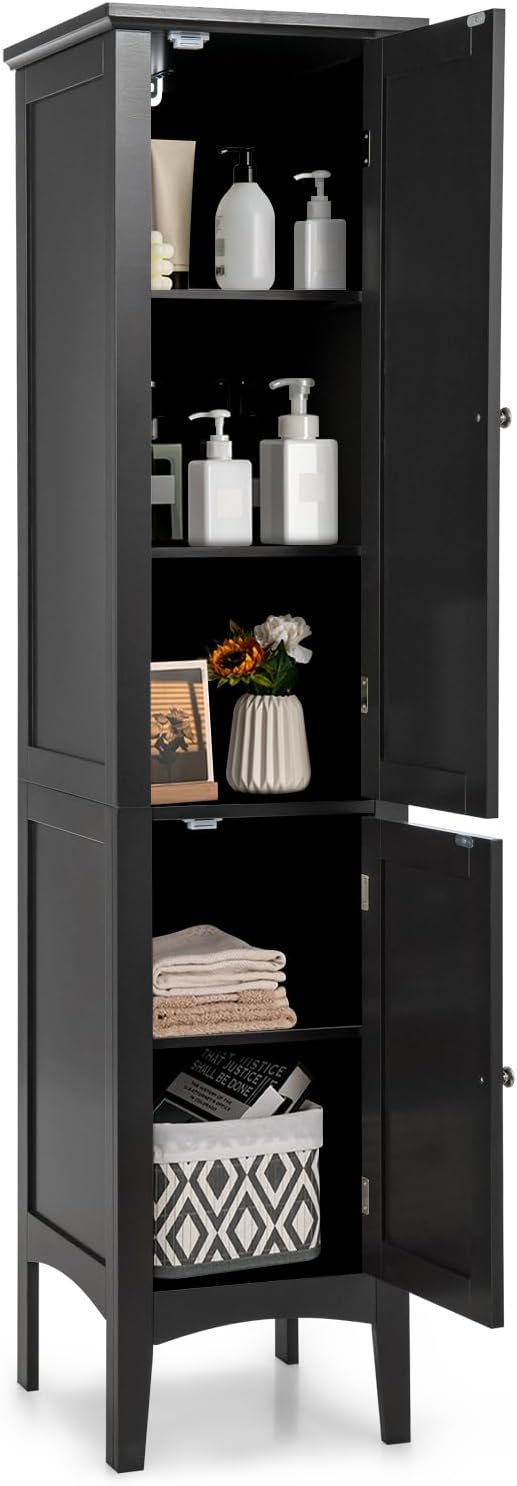 COSTWAY Tall Bathroom Storage Cabinet, 5-Tier Freestanding Linen Tower Cabinet by COSTWAY