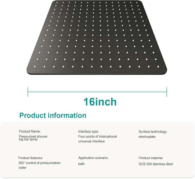 Square Rain Shower Head, High Flow Stainless Steel, Work - Image 2