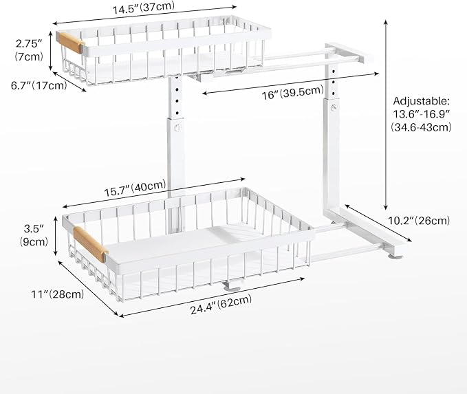 PXRACK 1 Pack Under Sink Organizer, Adjustable Height, 2 Tier Pull Out Under - Image 8