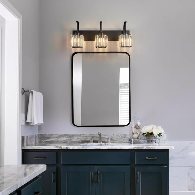 Crystal Vanity Lights 3-Light Black Bathroom Vanity Lights Modern Crystal - Image 7